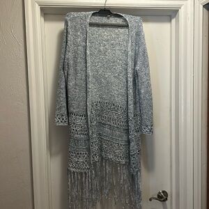 Reba light blue knit cardigan with fringe worn 1 time M